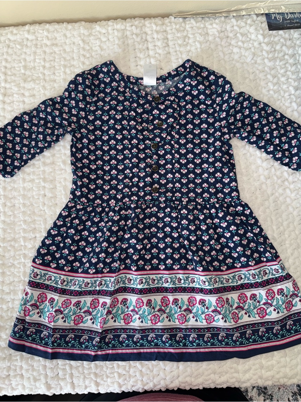 Girls' Navy Floral Long-Sleeve Dress